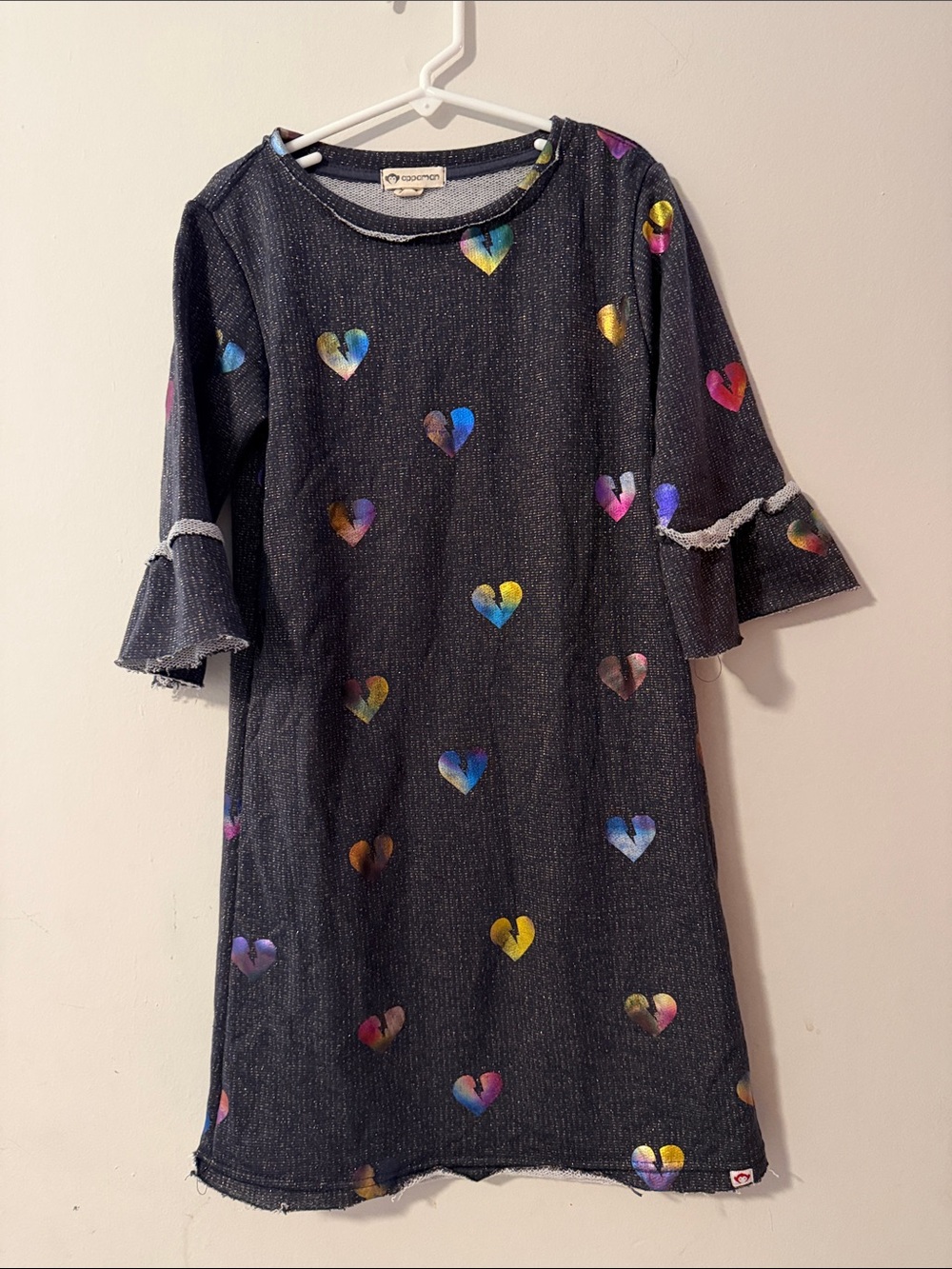 Appaman Black Dress with Multicolor Shiny Hearts